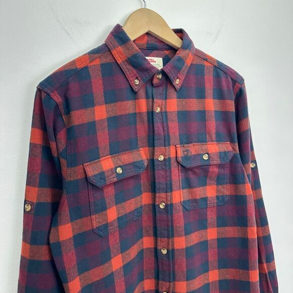 Fjallraven Men’s Skog Slim Fit Red Navy Flannel Plaid Button Up Shirt - Picture 10 of 14